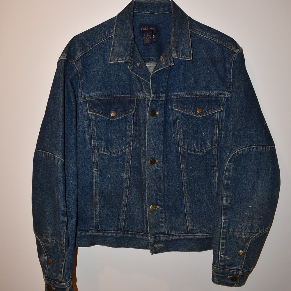 Calvin Klein 90's Trucker Jean Bomber Jacket Denim Button Down Mens Medium